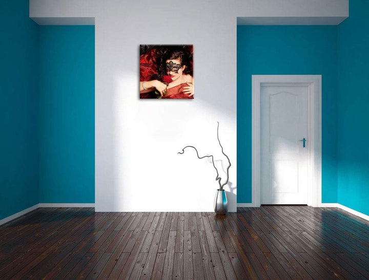 Pixxprint Sexy Frau mit Rose Shades of, Format: 70x70 auf Leinwand, 70x70