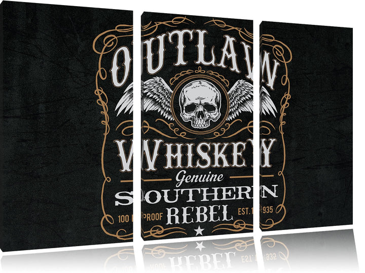 Pixxprint Whiskey Etikett „Outlaw“ schwarz 3-Teiler Leinwandbild 120x80 Bild auf Leinwand