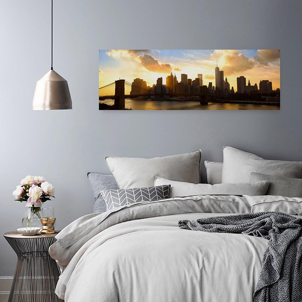 Feeby Frames, Leinwandbild, Bilder, Wand Bild, Wandbilder, Kunstdruck 30x90cm, WOLKENKRATZER, GEBÄUD