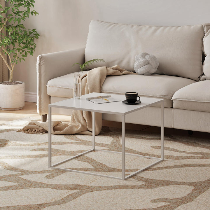 [en.casa] Couchtisch Solund Beistelltisch Metall Weiss matt Wohnzimmertisch mit Stauraum 60 x 60 x 4
