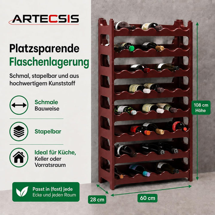ARTECSIS® Weinregal stapelbar & modular erweiterbar Kunststoff für 48 Weinflaschen (braun) - Stabile