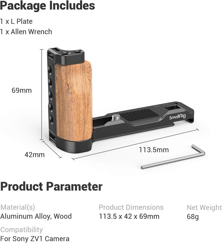 SMALLRIG L Platte L Bracket mit Holzgriff für Sony ZV1 Kamera - 2936