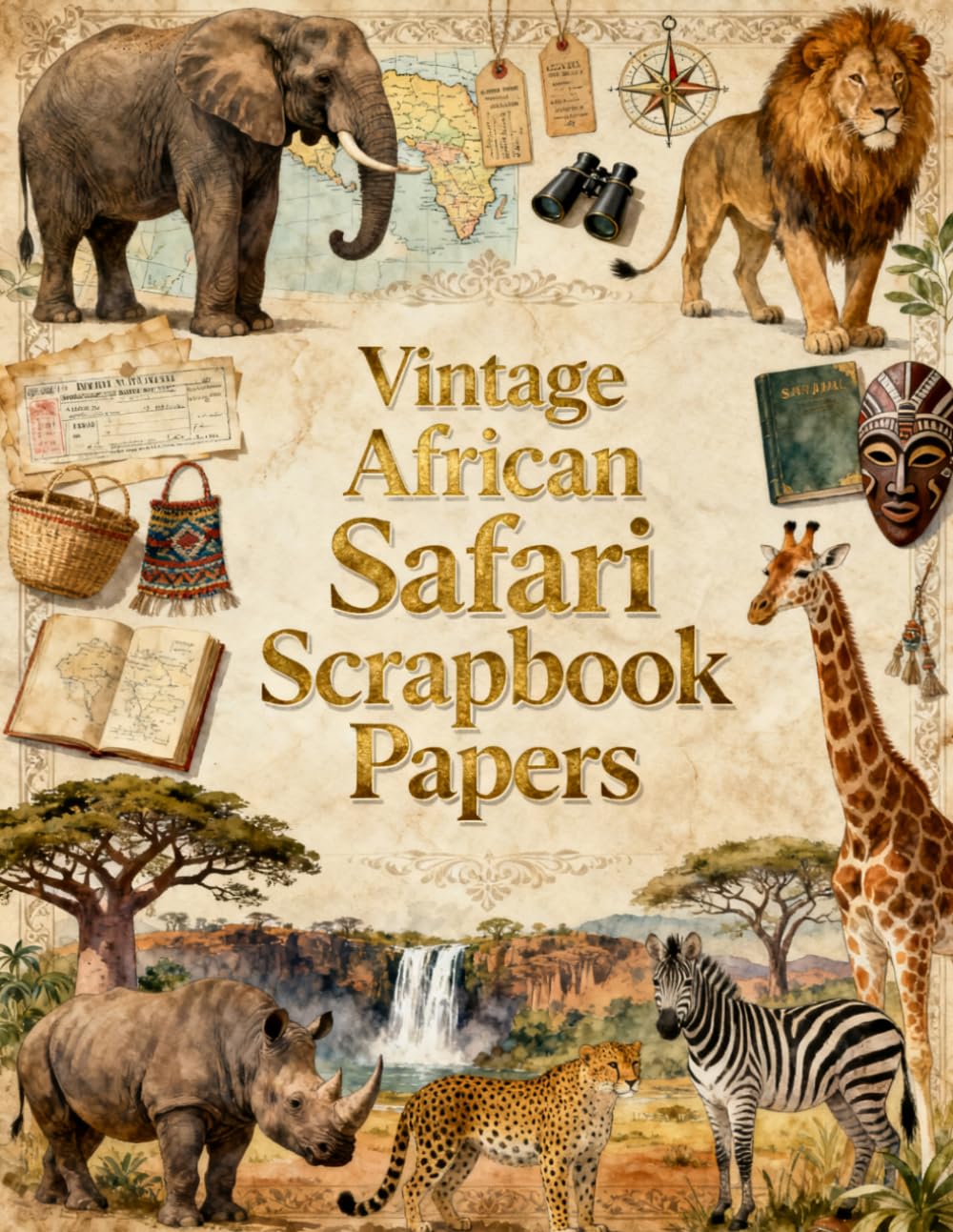 Vintage African Safari Scrapbook Papers: Wildlife, Tribal Art, Safari Journals, Explorer Ephemera &amp;