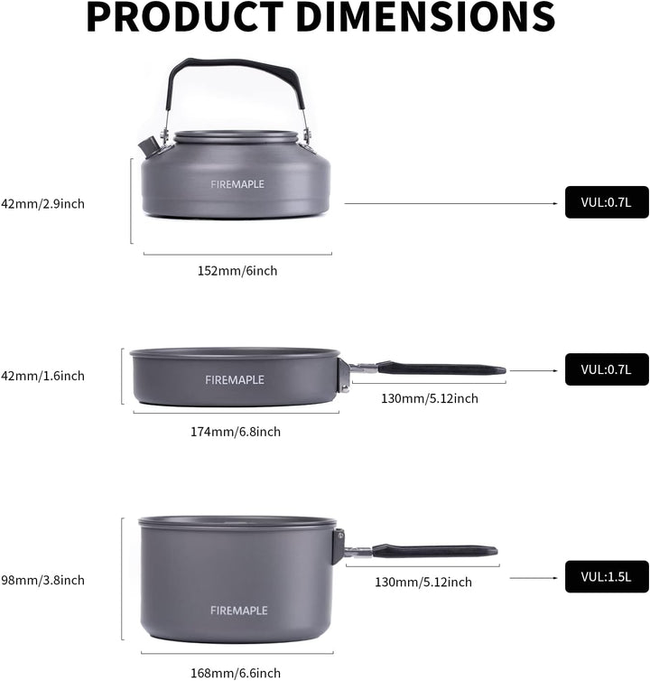 Fire-Maple Feast 2 Camping Kochgeschirr Set Outdoor-Kochset mit Topf, Wasserkocher, Pfanne, Schalen