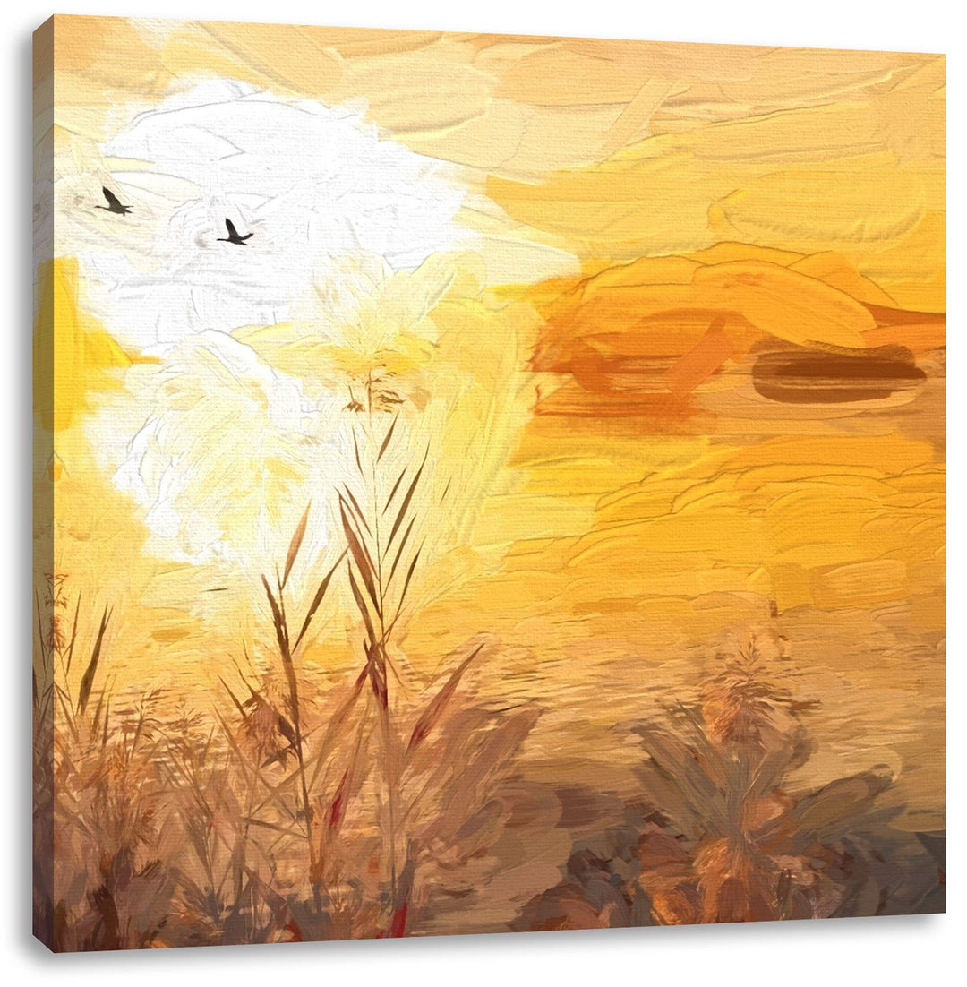 Pixxprint Sonnenuntergang, Format: 70x70 auf Leinwand, XXL riesige Bilder fertig gerahmt mit Keilrah