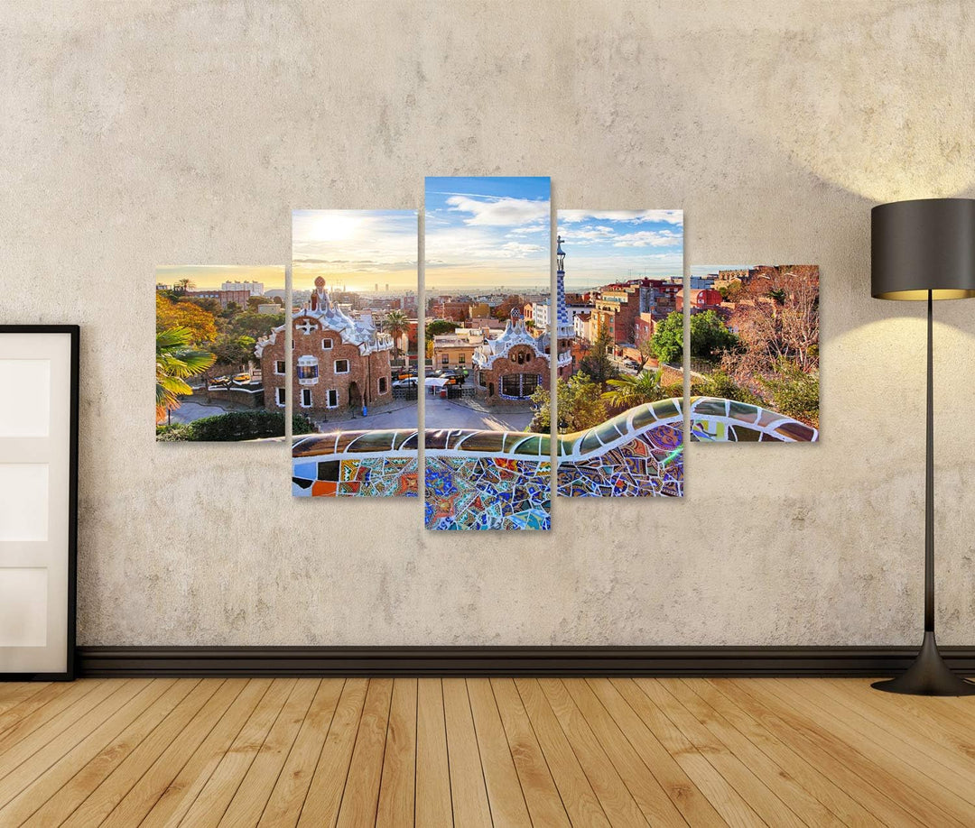 islandburner Bild auf Leinwand Barcelona Park Guell Spanien Bilder Wandbilder Poster Leinwand 170x80