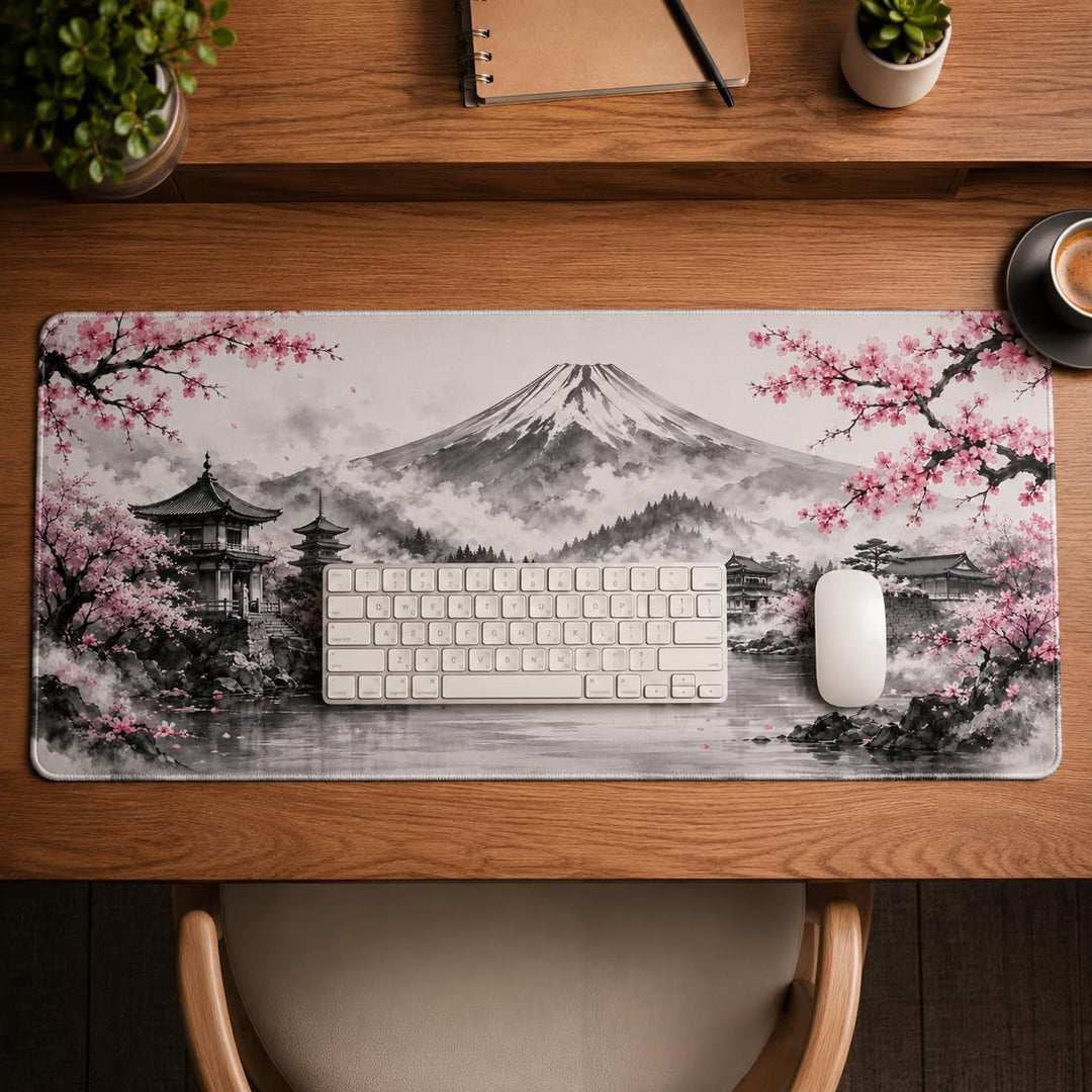 Schreibtischunterlage Mauspad XXL 900 x 400 mm, Japan Landschaft Gaming Mousepad mit rutschfester Gu