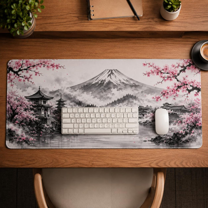 Schreibtischunterlage Mauspad XXL 900 x 400 mm, Japan Landschaft Gaming Mousepad mit rutschfester Gu