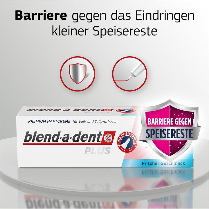 Blend-a-dent Plus Barriere Gegen Speisereste Premium Haftcreme Frisch, für Voll- und Teilprothesen,