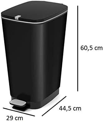 Curver KIS Chic Bin Style Treteimer 45l mit Deckel und Pedal, Müllbeutelaufhängung, schwarz metallic