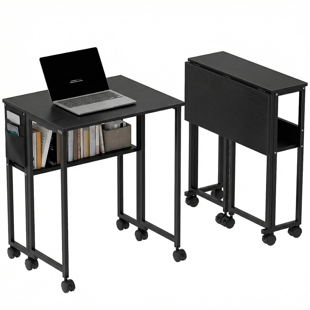 HOMCOM Klapptisch mit Ablagefach und Tasche, 63 cm Faltbarer Computertisch für kleine Räume, platzsp