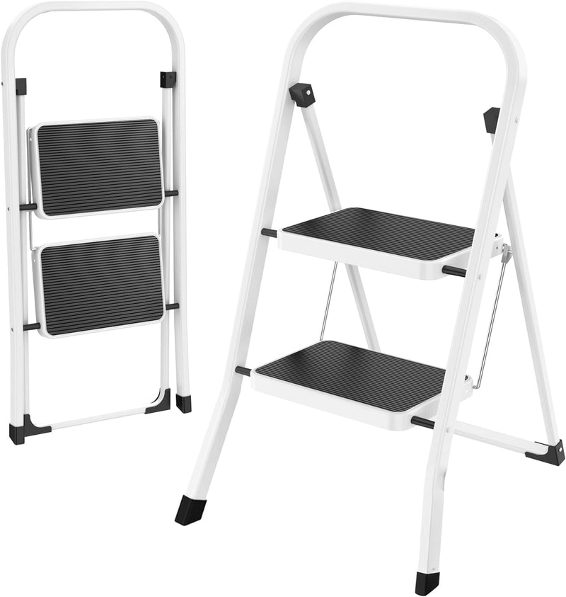 HBTower 2-Stufen-Leiter, Trittleiter mit Anti-Rutsch-Pedal, Tragbare Robuste Leiter mit Handläufen,