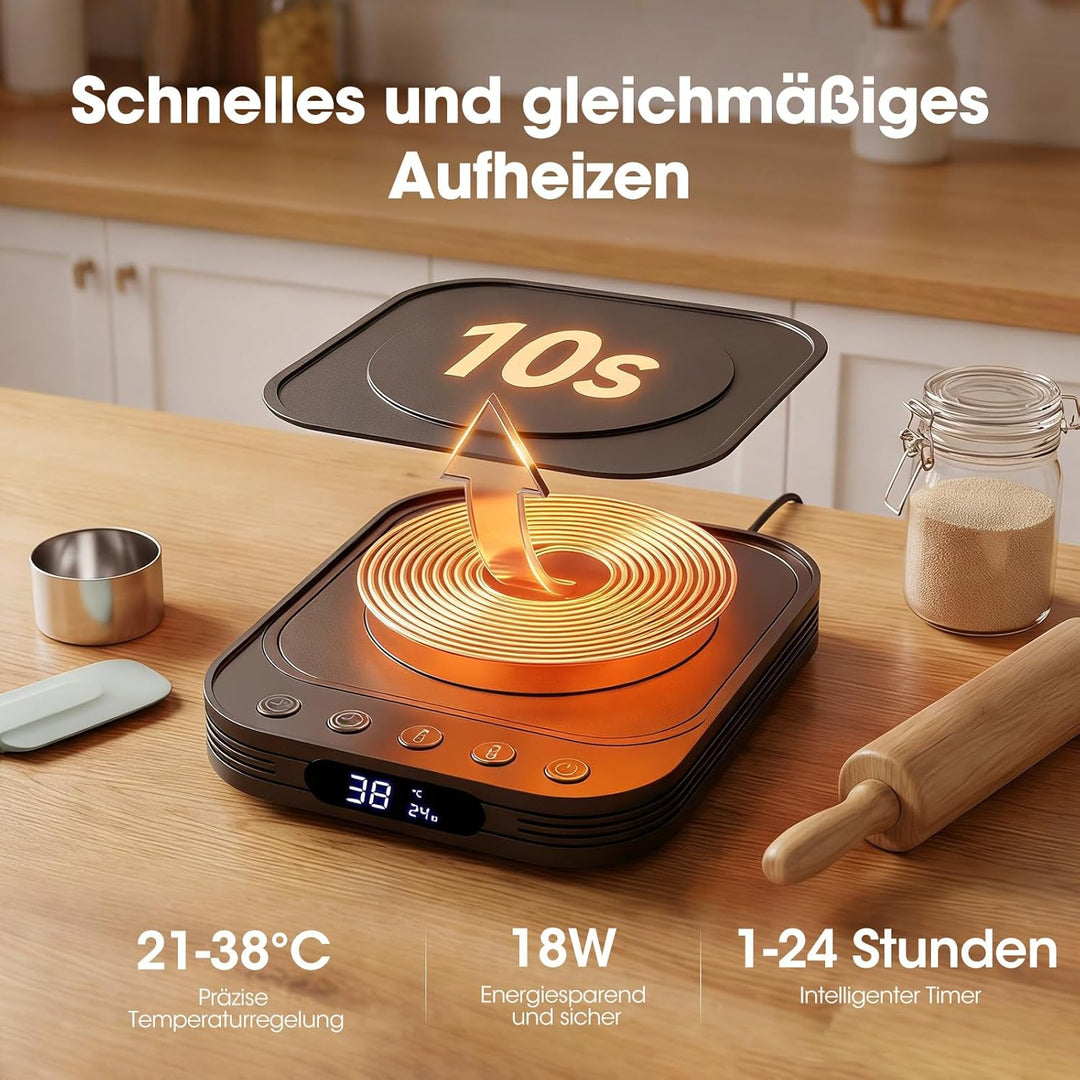 MQUPIN Sauerteig Starter Wärmer, 21-38°C Präzise 1°C Thermostat Sauerteigwärmer, Warmhalteplatte für