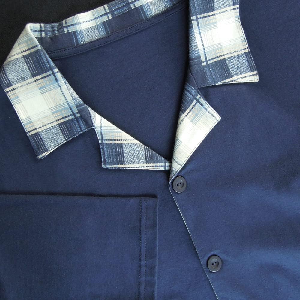 e.VIP ® Herren Schlafanzug OREST 201 aus 100% Baumwolle, Marine Kariert