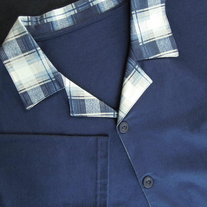 e.VIP ® Herren Schlafanzug OREST 201 aus 100% Baumwolle, Marine Kariert