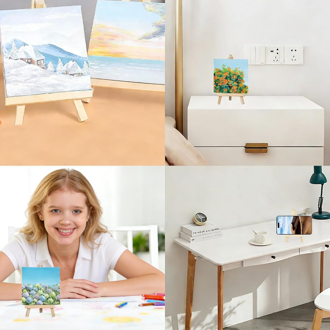 10 Stück Mini Leinwand mit Mini Staffelei, Kleine Leinwände mit Staffelei Klein, 10 Pinseln&12Acrylf