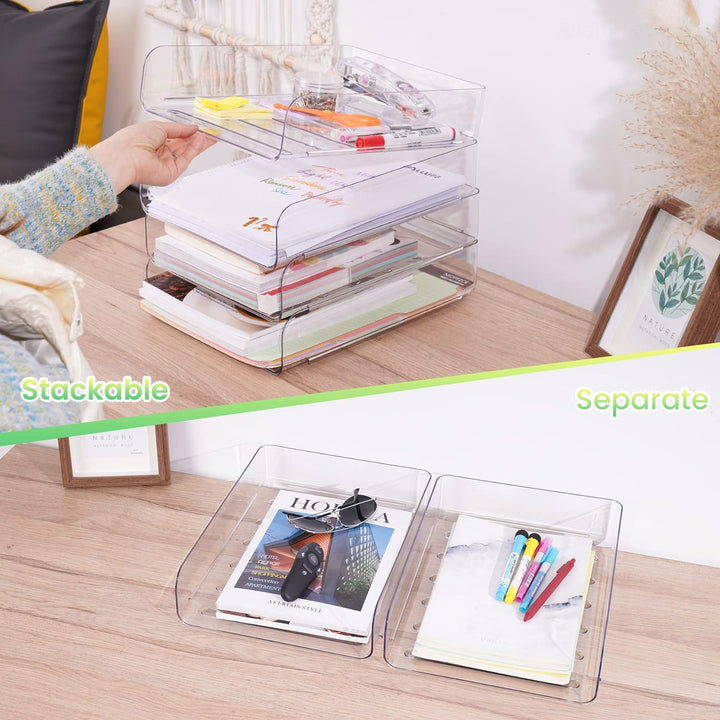 Tomorotec Schreibtisch-Briefablage-Set, 4er-Pack, Frontlader, A4-Grösse, transparent, PET, stapelbar