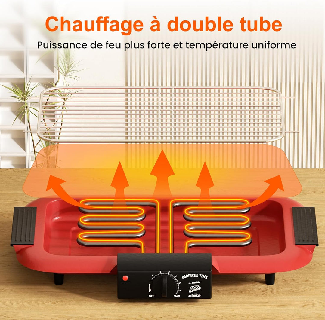 Elektrogrill, Grill für den Innen- und Aussenbereich, antihaftbeschichtet, rauchfrei, Doppelrohr, 20