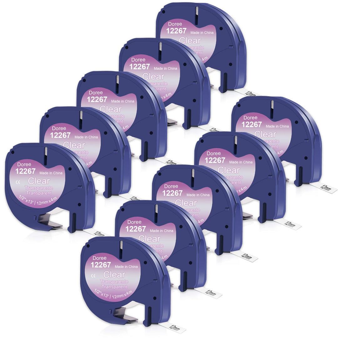 DOREE 10pack Schwarz auf Transparent 16951 12267 S0721530 12mm x 4m,kompatibel mit Dymo Letratge LT-