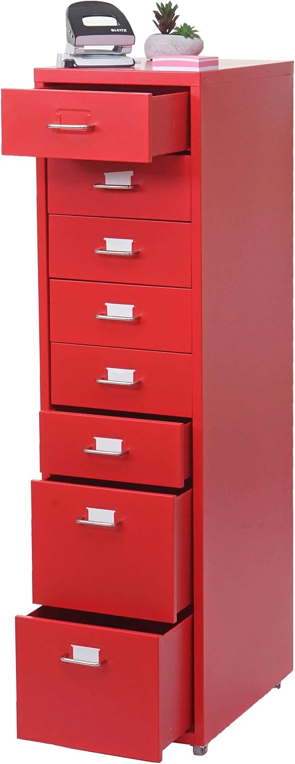 PROREGAL Rollcontainer Housten HxBxT 110x28x41cm 8 Schubladen Rot Schubladenschrank Stahlschrank 8 S