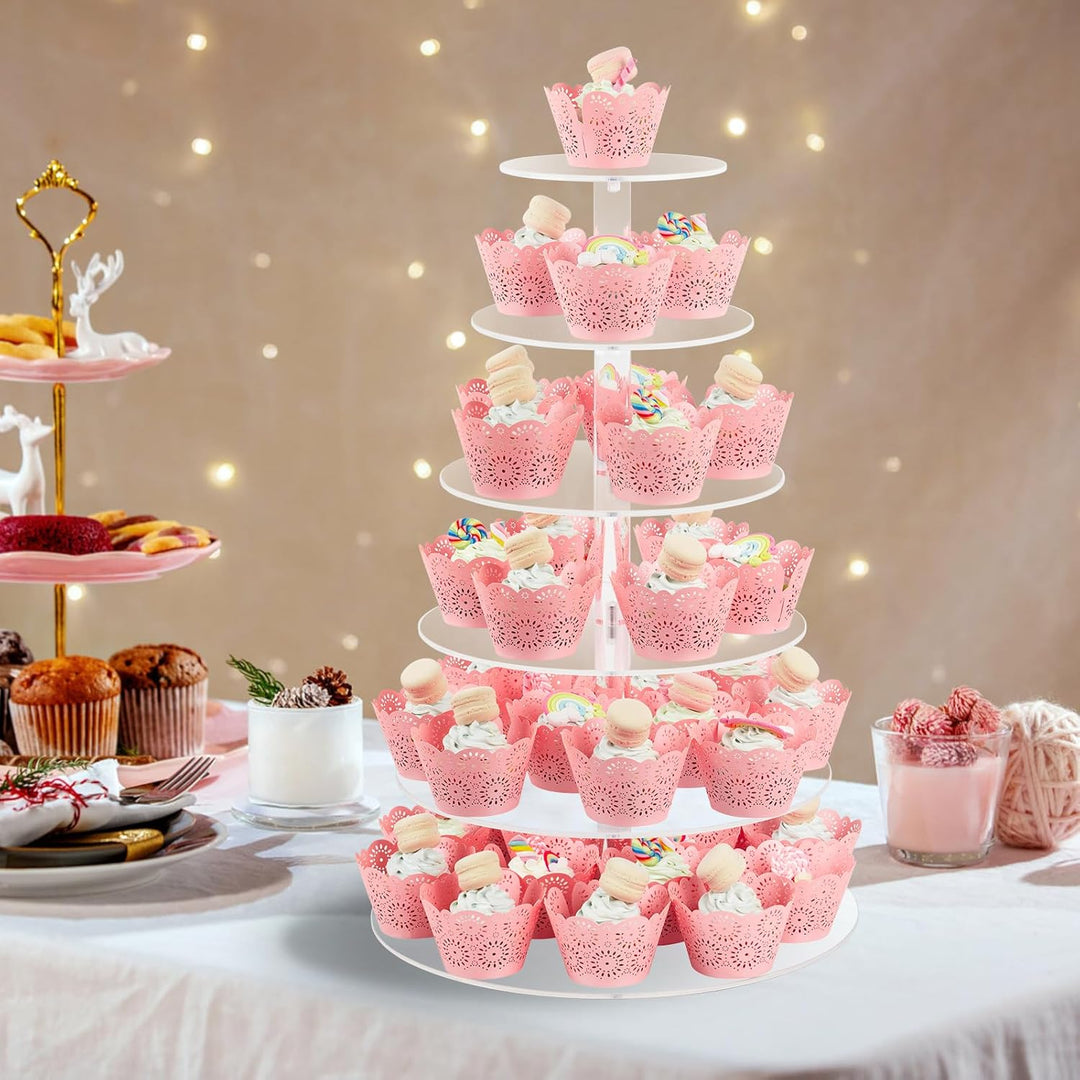 Fhmidic 6 Etagen Cupcake Ständer, transparenter Tortenständer Acryl Etagere 6-stöckig Cupcake Halter