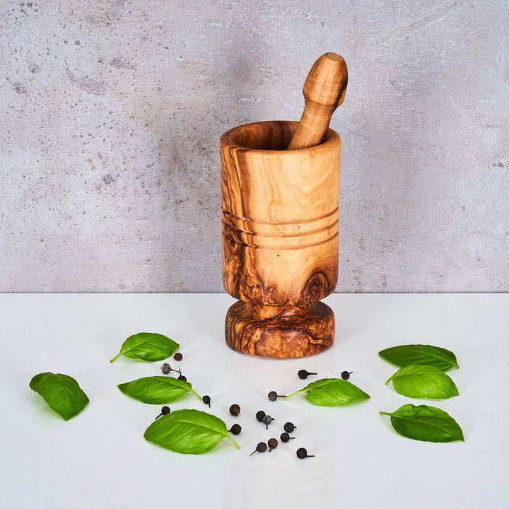 Mörser H12cm Olivenholz Holzmörser Stössel zylindrisch Holz Gewürzmühle Küche Natur Unikat Holz Vari