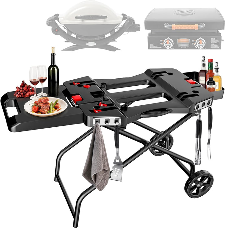 Denmay Tragbarer Grillwagen mit Rad für Weber Q1200, Q1000, Q2200, Q2000 Serie, für Blackstone 43CM