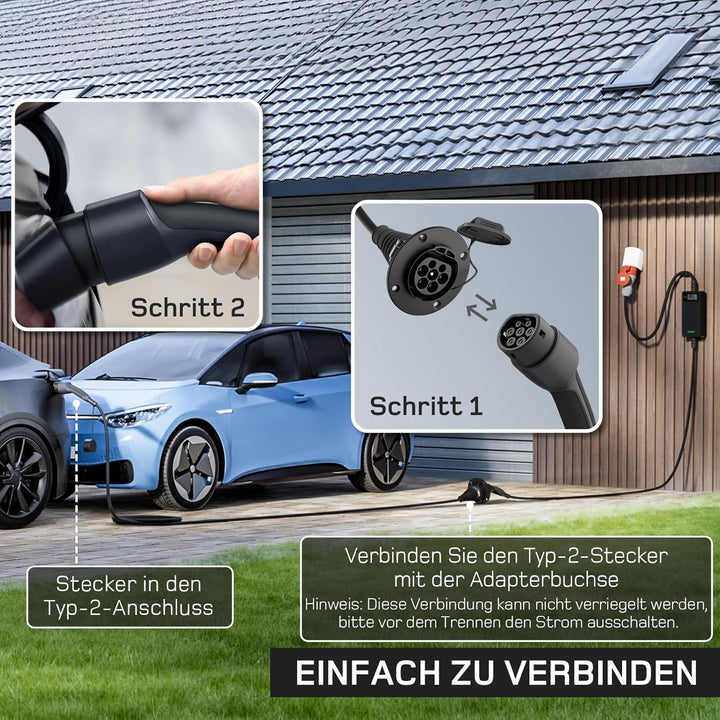 dé Typ 2 Verlängerungskabel [10m, 11kW, 16A] 3-Phasen Ladekabel 400V, Schutzart IP54, kompatibel mit