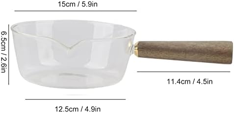 Stielkasserolle, Glas Milchtopf mit Holzgriff Kochtopf Klein Stieltopf Nudeltopf mit V-förmige Tülle