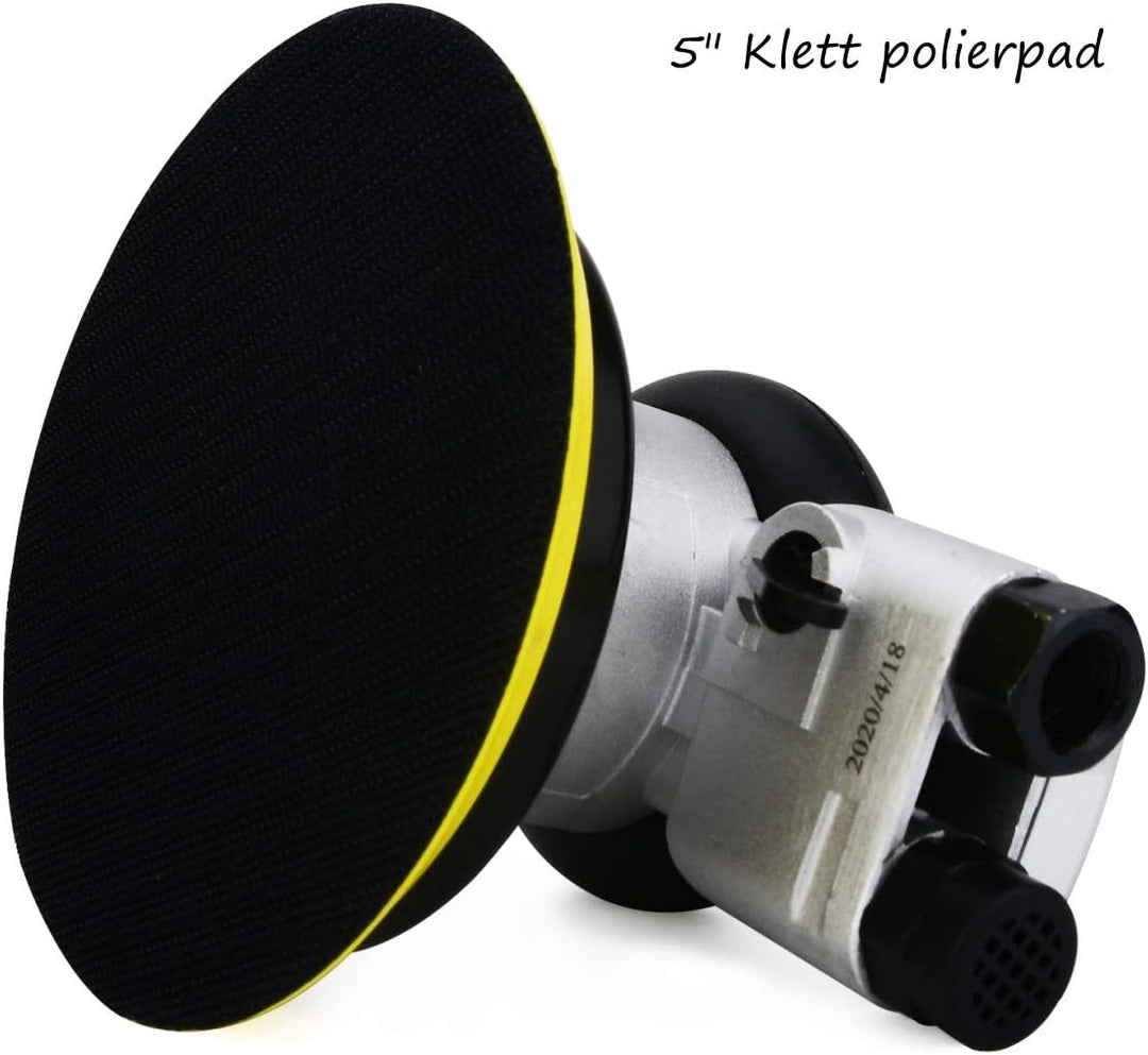 Exzenterschleifer Druckluft 125mm, Mini Polierer Professional Schleifmaschine Set, 10000 U/min (Silb