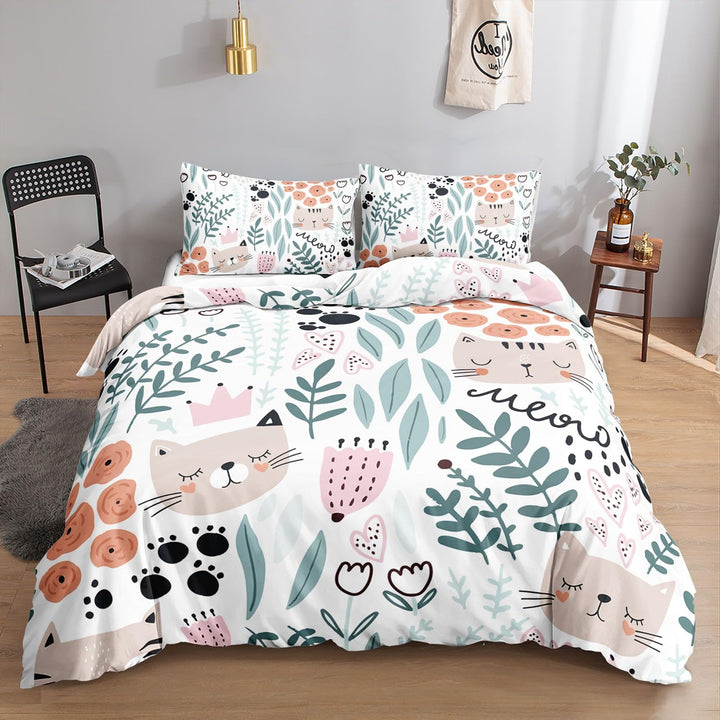 HOSIMA Bettwäsche-Set für Cartoon-Katze für Erwachsene, Jungen und Mädchen,Cartoon-Katze-Aufdruck, B