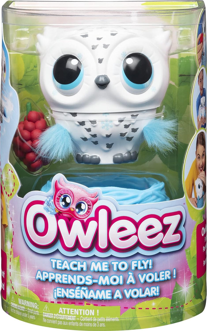 Owleez Fliegende interaktive Spielzeug - Babyeule mit Leuchteffekten und Sound, weiss