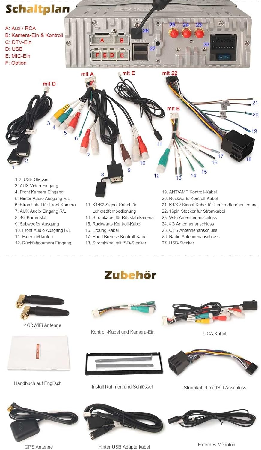 Erisin 7 Zoll 8-Kern 4GB RAM 64GB ROM Android 12 Autoradio 1 Din mit GPS Unterstützt Wireless CarPl