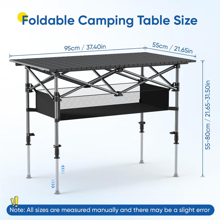 Campingtisch Klappbar 95x55cm, Höhenverstellbar [55-80cm] Aluminium Tragbar Campingtisch mit Netzbeu