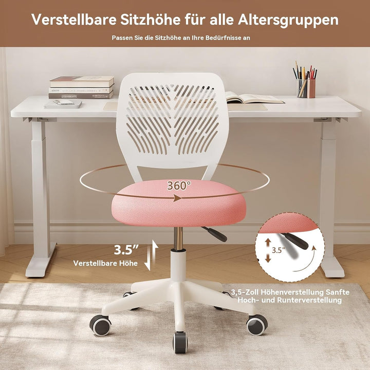 Höhenverstellbarer Homeoffice-Stuhl ohne Armlehnen – runder Schreibtisch-Rollhocker mit Rückenlehne