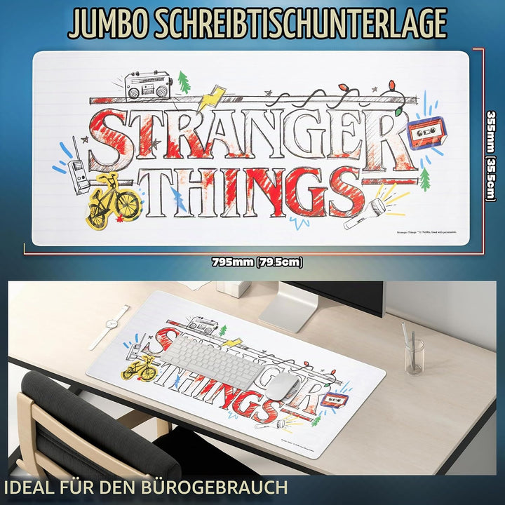 Stranger Things Schreibtischunterlage XXL - Mauspad Gaming Schreibtisch Zubehör 800x360mm - Anti-Rut
