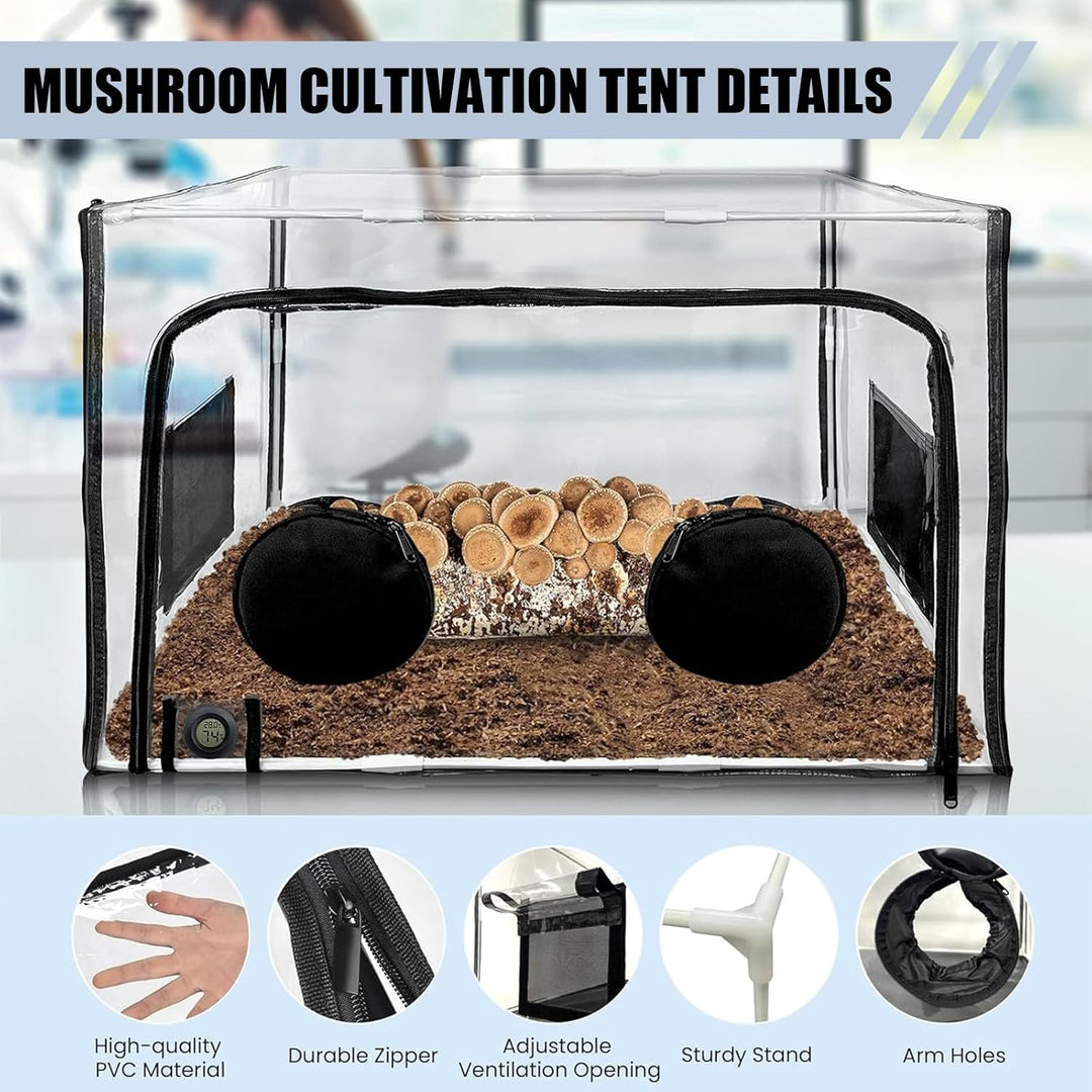 Still Air Box,Tragbares Mushroom Grow Kit, PVC Pilz-Wachstums-Set mit 2 Arm Ports, Faltbare Pilzzuch