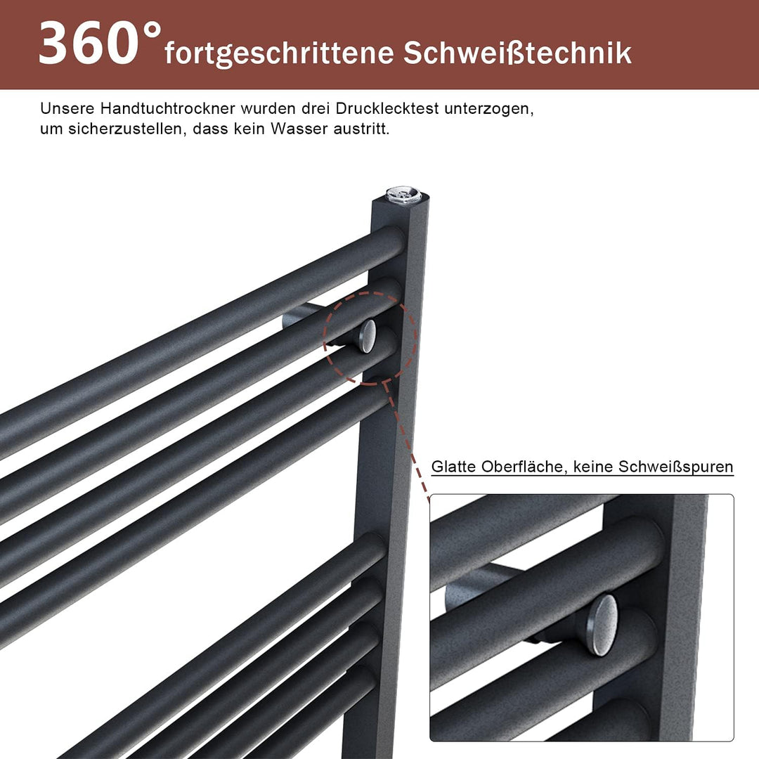 ELEGANT Badheizkörper 1200 x 500mm handtuchheizkörper anthrazit vertikal Design Heizkörper Bad Hantu
