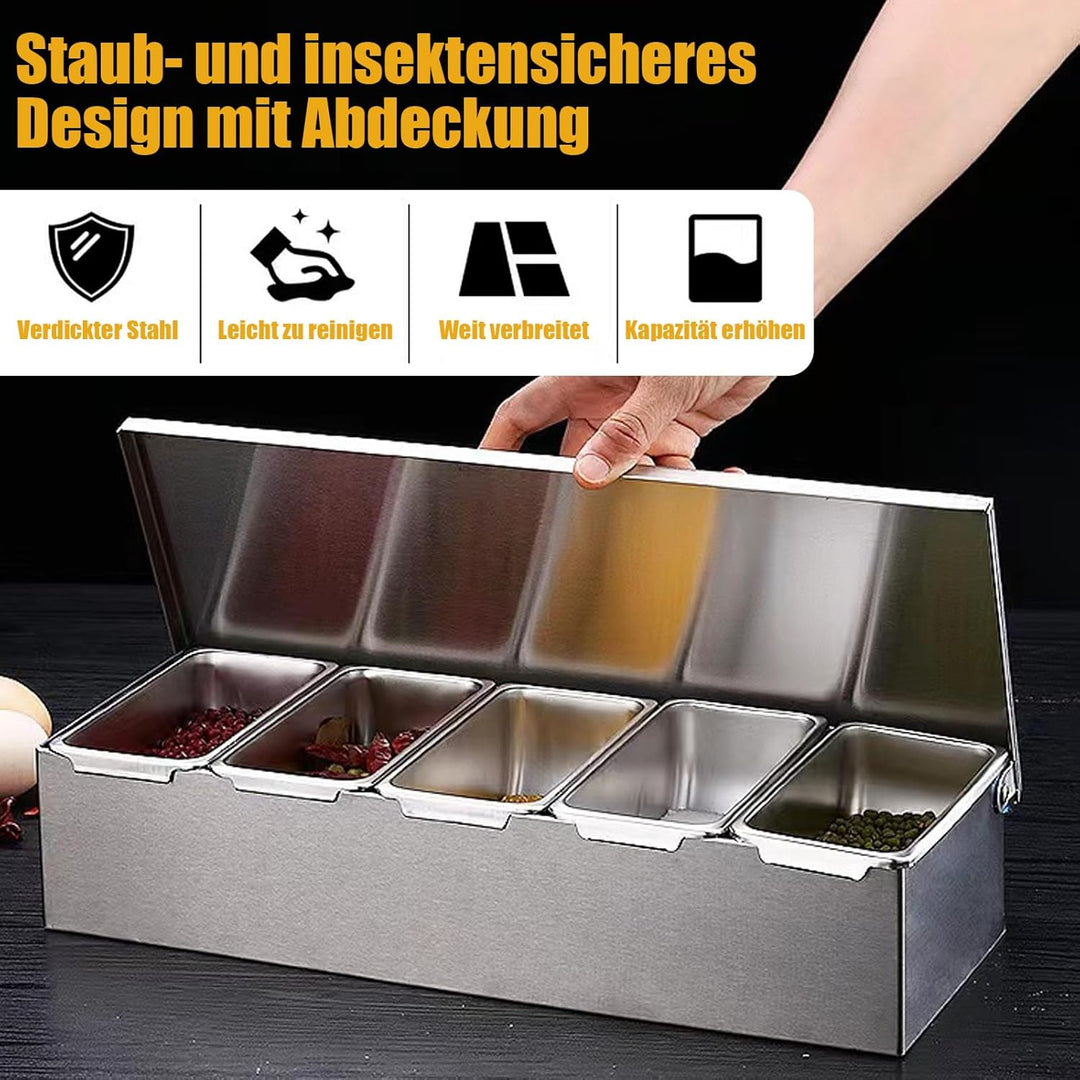 Zutatenbehälter mit Deckel und Löffel, Gewürzbox Beilagenbehälter Zutatenbehälter, Barbehälter, Pizz