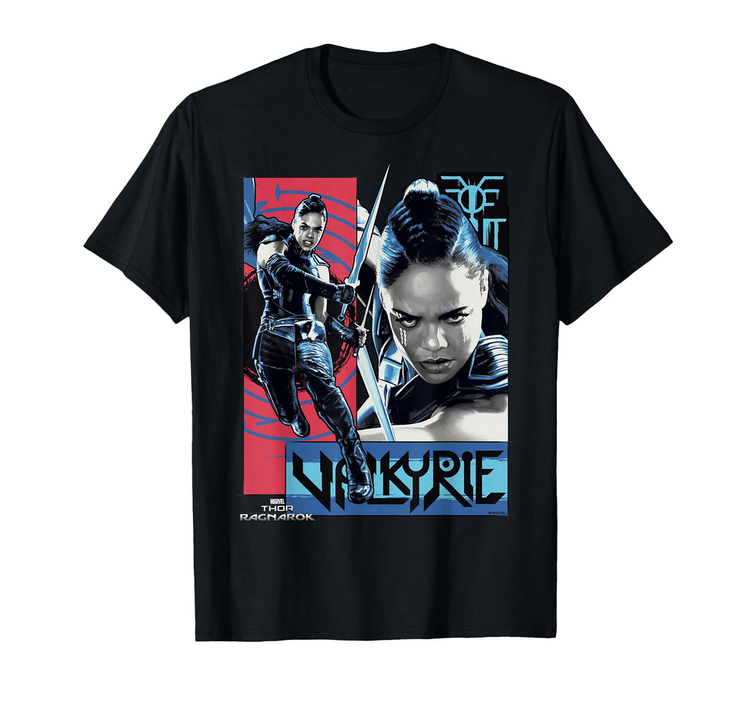 Mens Marvel Thor Ragnarok Valkyrie Character Action Panel T-Shirt 2XL Black