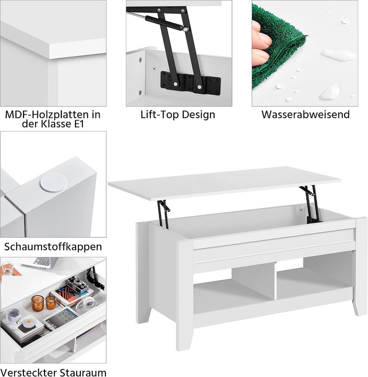 Yaheetech Couchtisch Höhenverstellbar Kaffeetisch Wohnzimmertisch mit Ablagefach Holz Sofatisch Beis