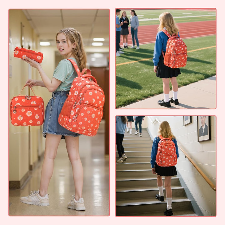 Schulrucksack Mädchen Teenager Damen Schultasche Rucksack Set Gänseblümchen Schulranzen für Mädchen