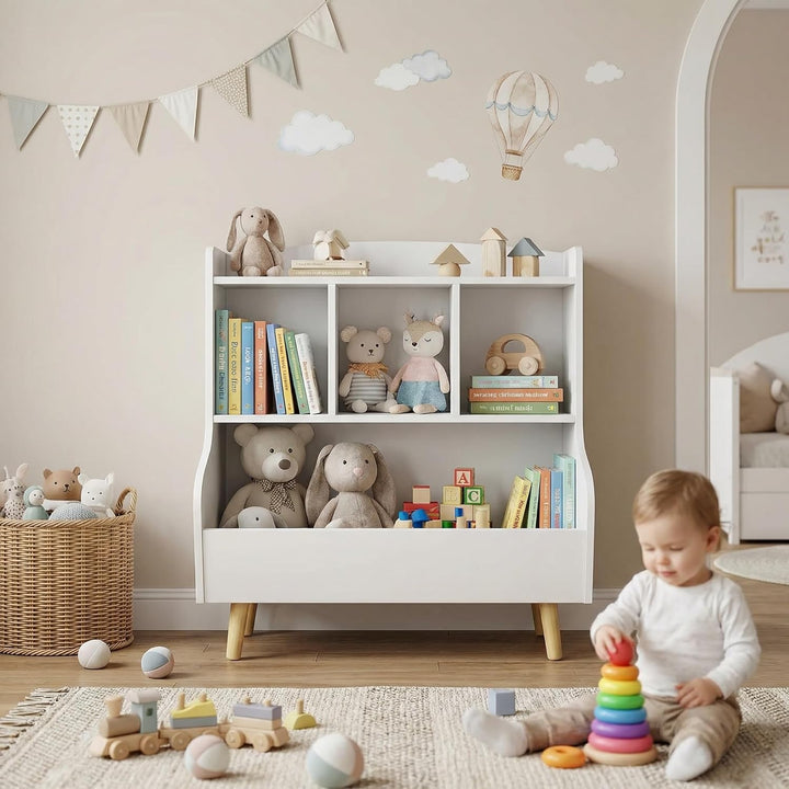 Kinderregal mit Spielzeugaufbewahrung – Bücherregal für Kinder, 3-stufiges Standregal mit Beinen, 5-