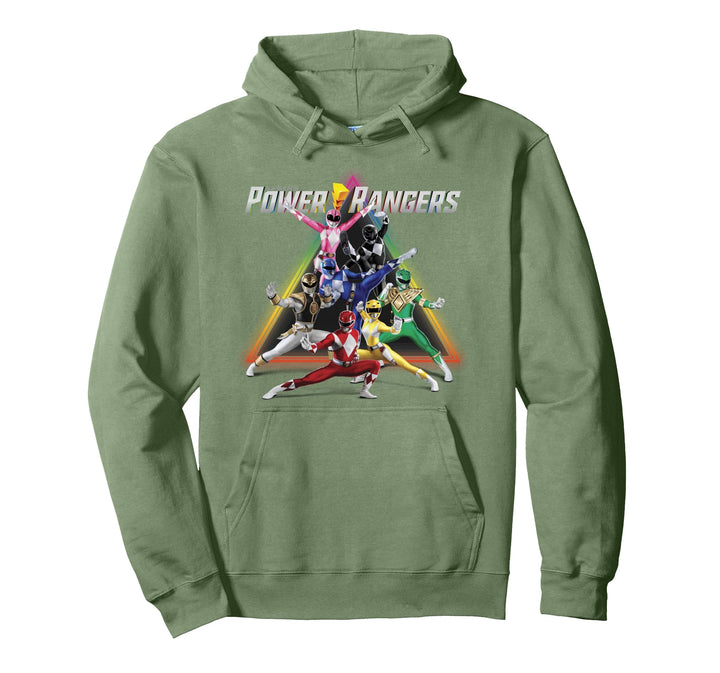 Power Rangers Rainbow Pyramid Retro Action Portrait Pullover Hoodie