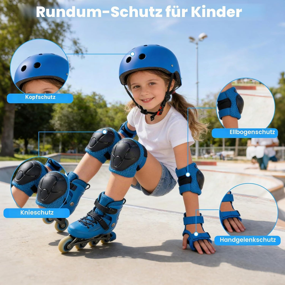 Knieschoner Kinder mit Helm, Schonerset Kinder Helm 3–9 Jahren, Knieschützer Inliner Kinder Schutzau