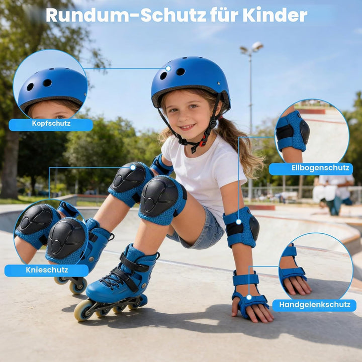 Knieschoner Kinder mit Helm, Schonerset Kinder Helm 3–9 Jahren, Knieschützer Inliner Kinder Schutzau