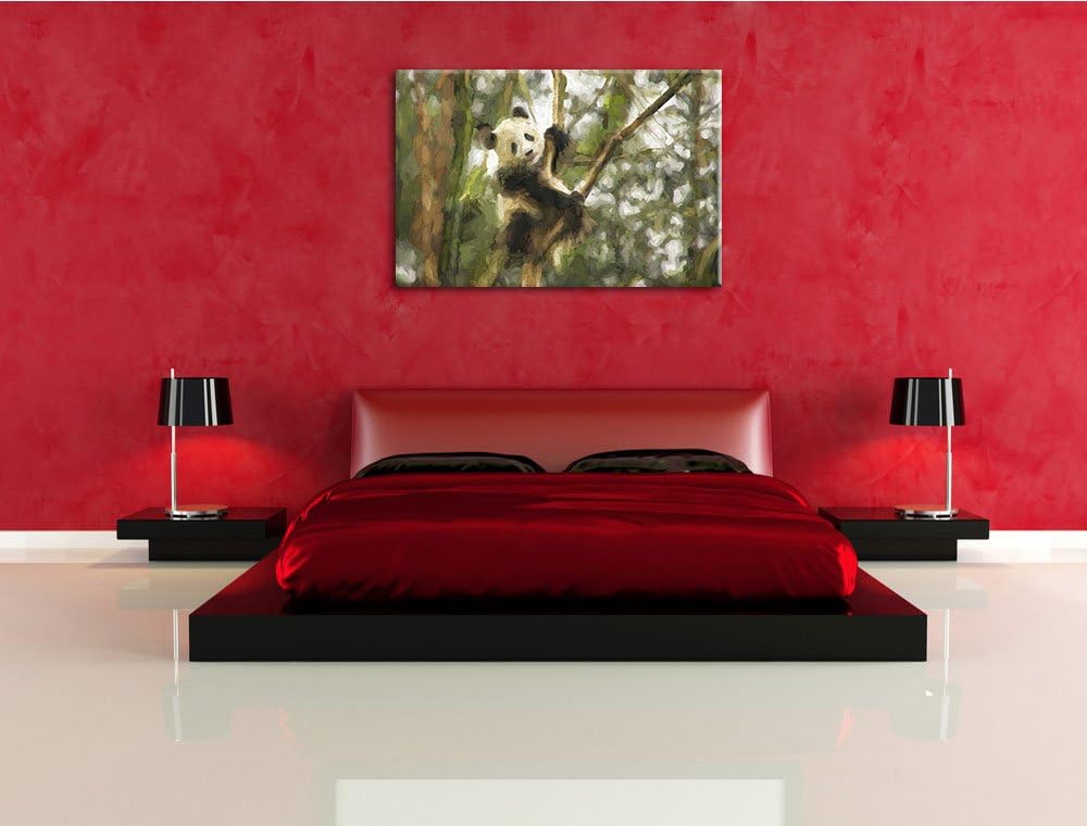 niedlicher Pandabär auf Baum Spezial Format: 100x70 cm auf Leinwand, XXL riesige Bilder fertig gerah