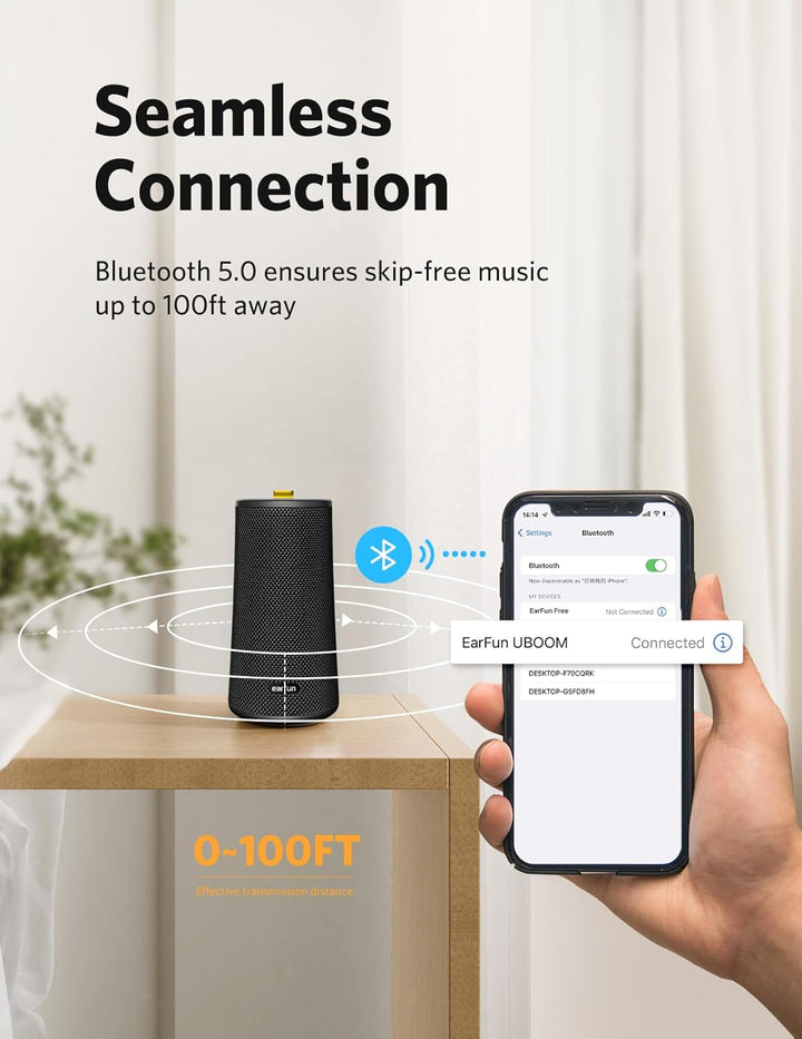 EarFun UBOOM Bluetooth Lautsprecher [2024 Version], 24W 360° Stereo-Sound, Tiefbass, Bluetooth 5.0,