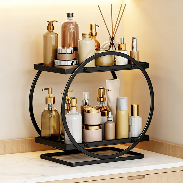 Schminktisch Make Up Organizer 2-stöckig, Parfüm Organizer aus Metall für Schlafzimmer Badezimmer Ko