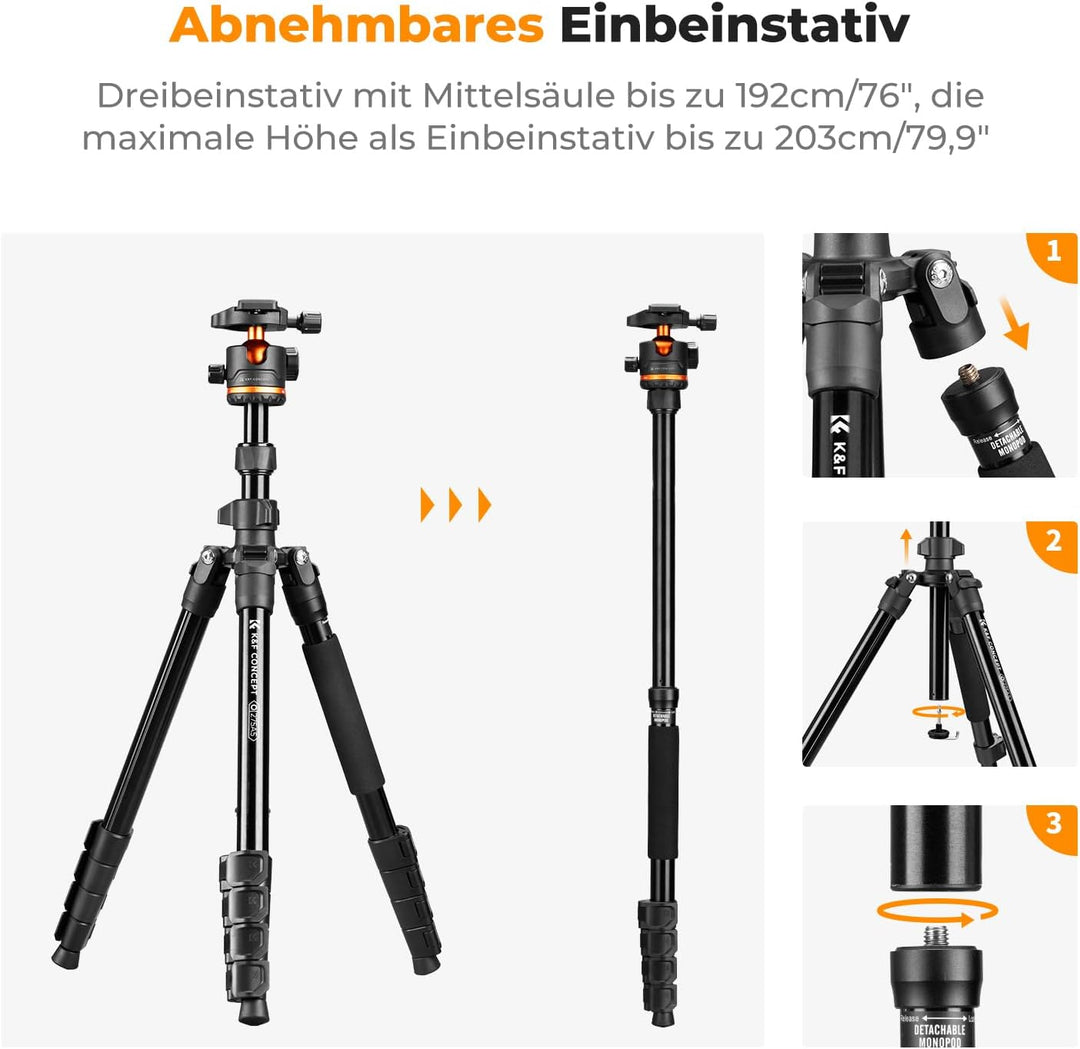 K&F Concept Kamera Stativ,192cm Stativ für Smartphone,Stativ Kamera Tripod O275A5+BH-36,Handy Stativ